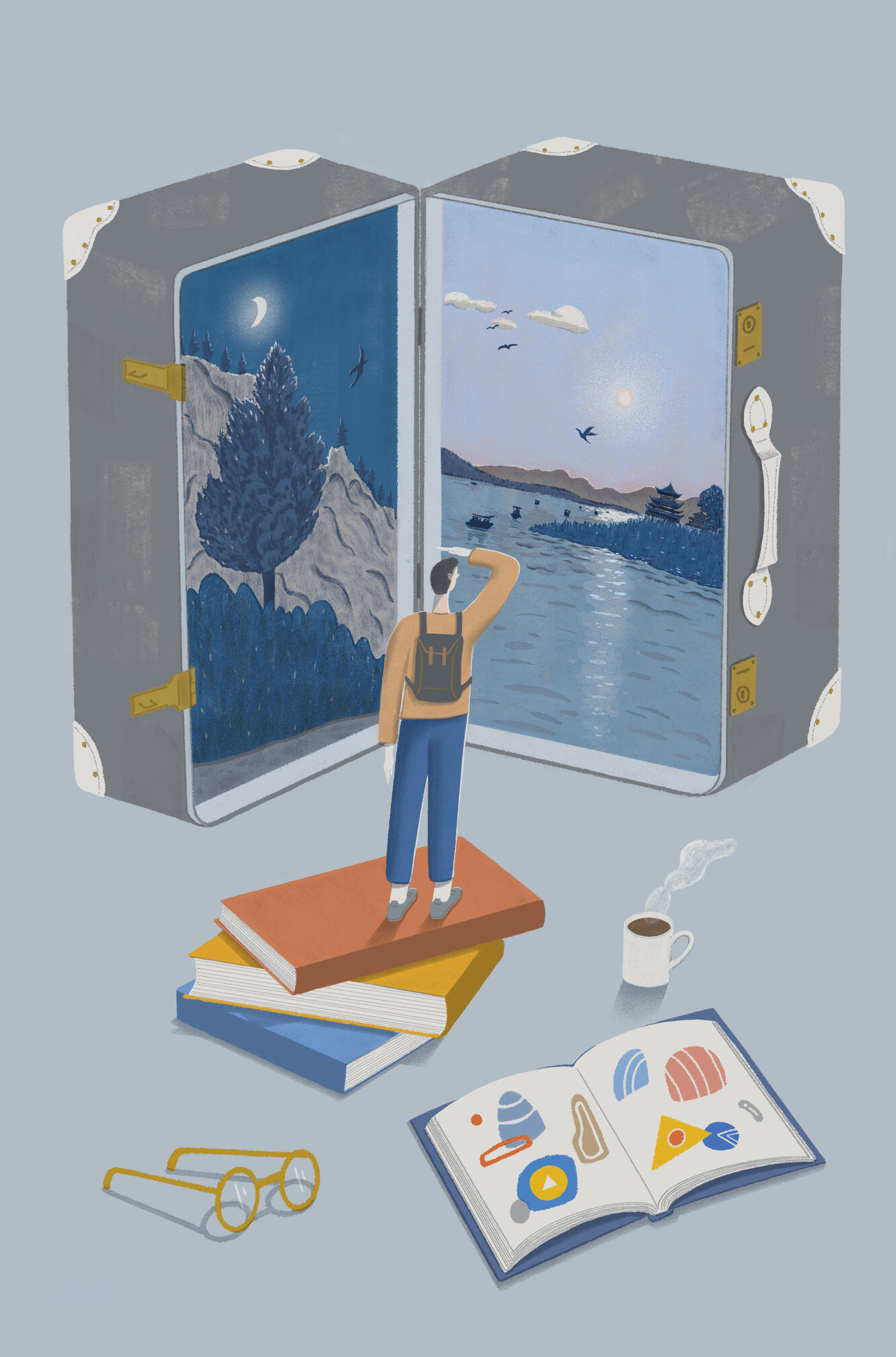 Traveling with Minds - Inner Journey - A theme event about traveling, for digital printmaking and sale in an art store.