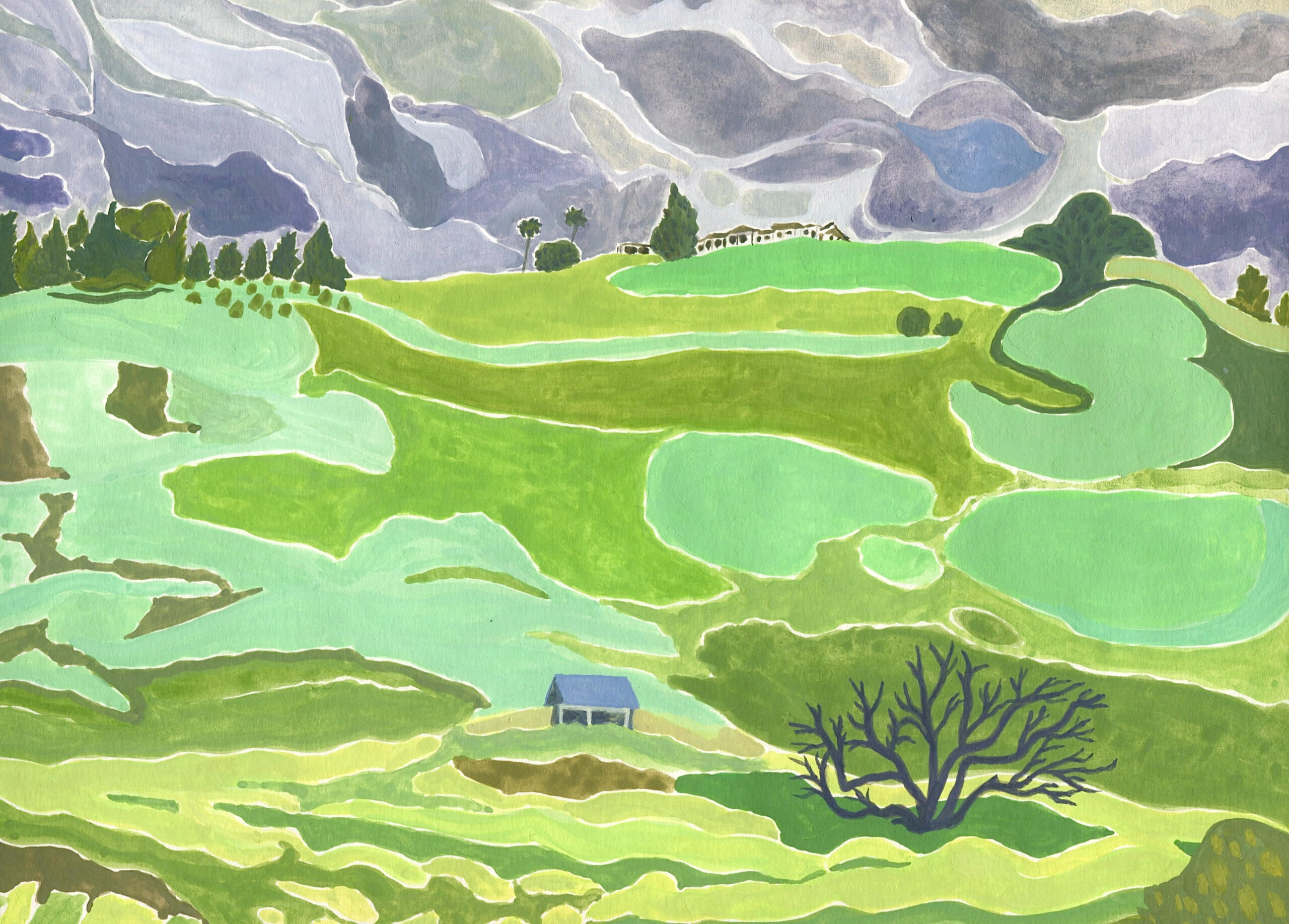 A Cloudy Afternoon * Gouache; 9"x12" on paper