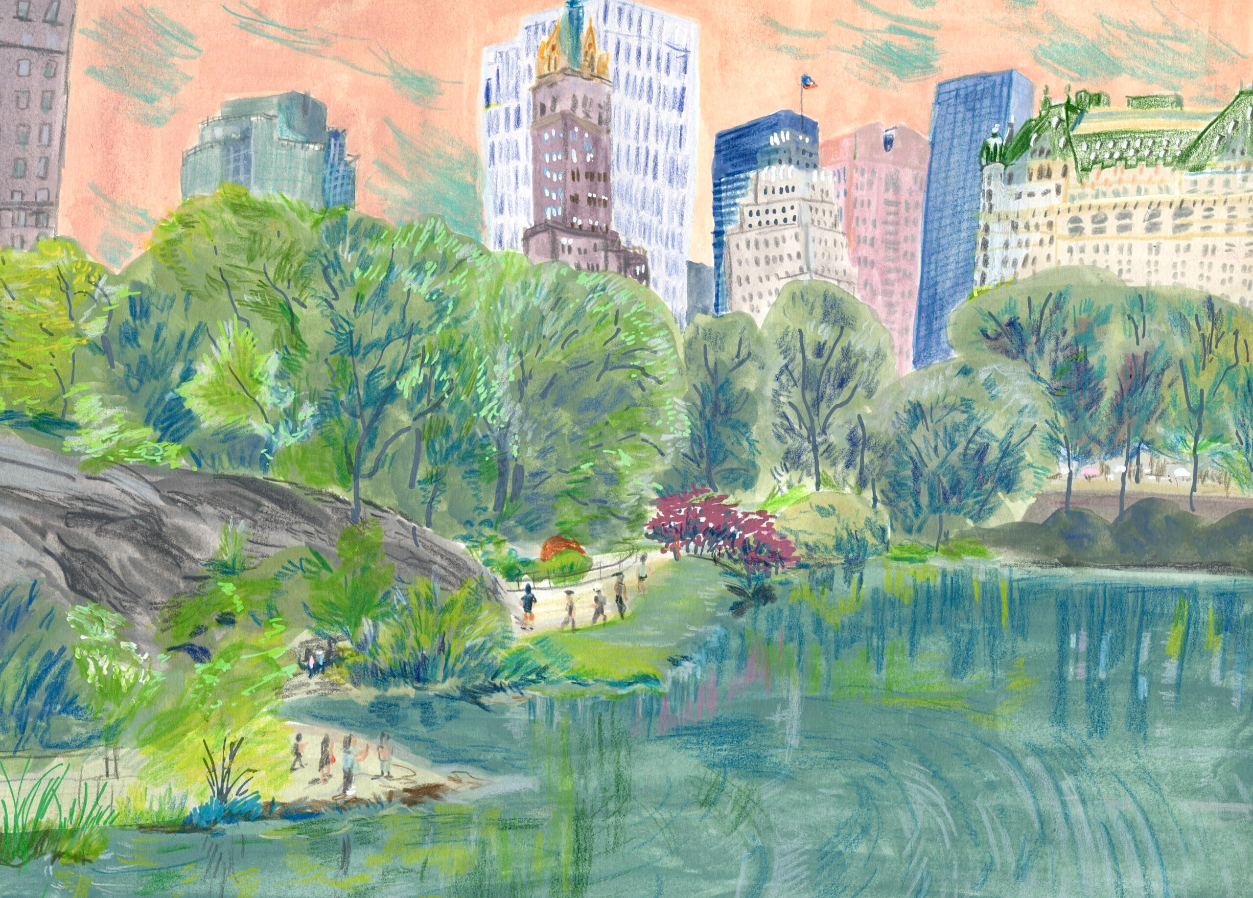 New York City * Watercolor, acrylics and color pencil; 9&quot;x12&quot; on paper