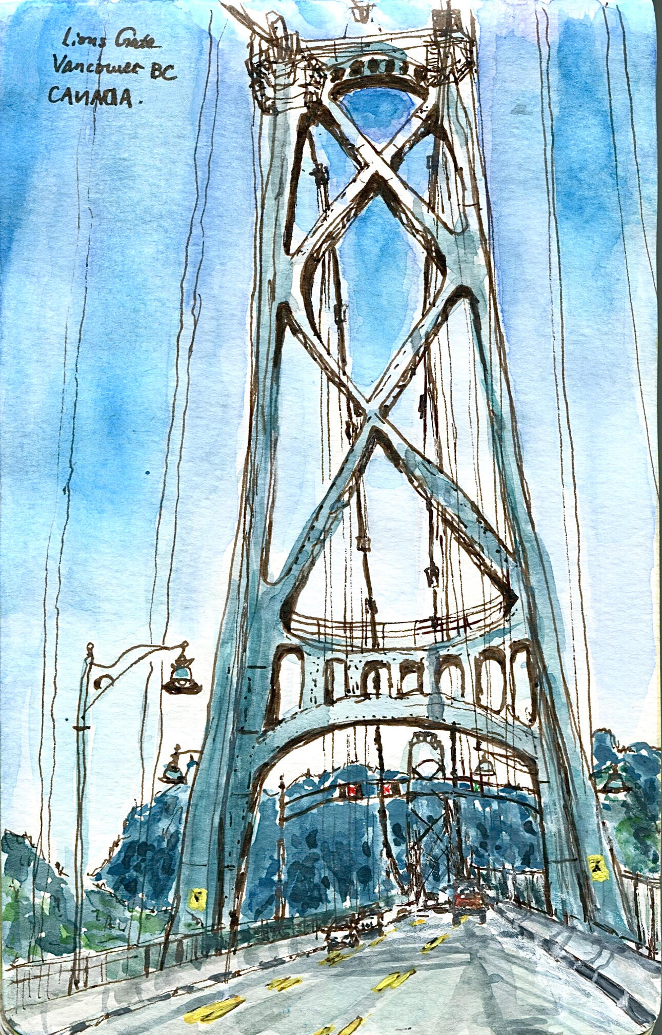 Lions gate, Vancouer * Watercolor, ink; 5"x 8" on paper